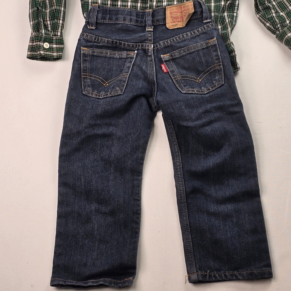 Boys OshKosh Plaid Shirt and Levis 514 Straight Jeans Set Green Blue Size 4T‎ - Picture 12 of 16